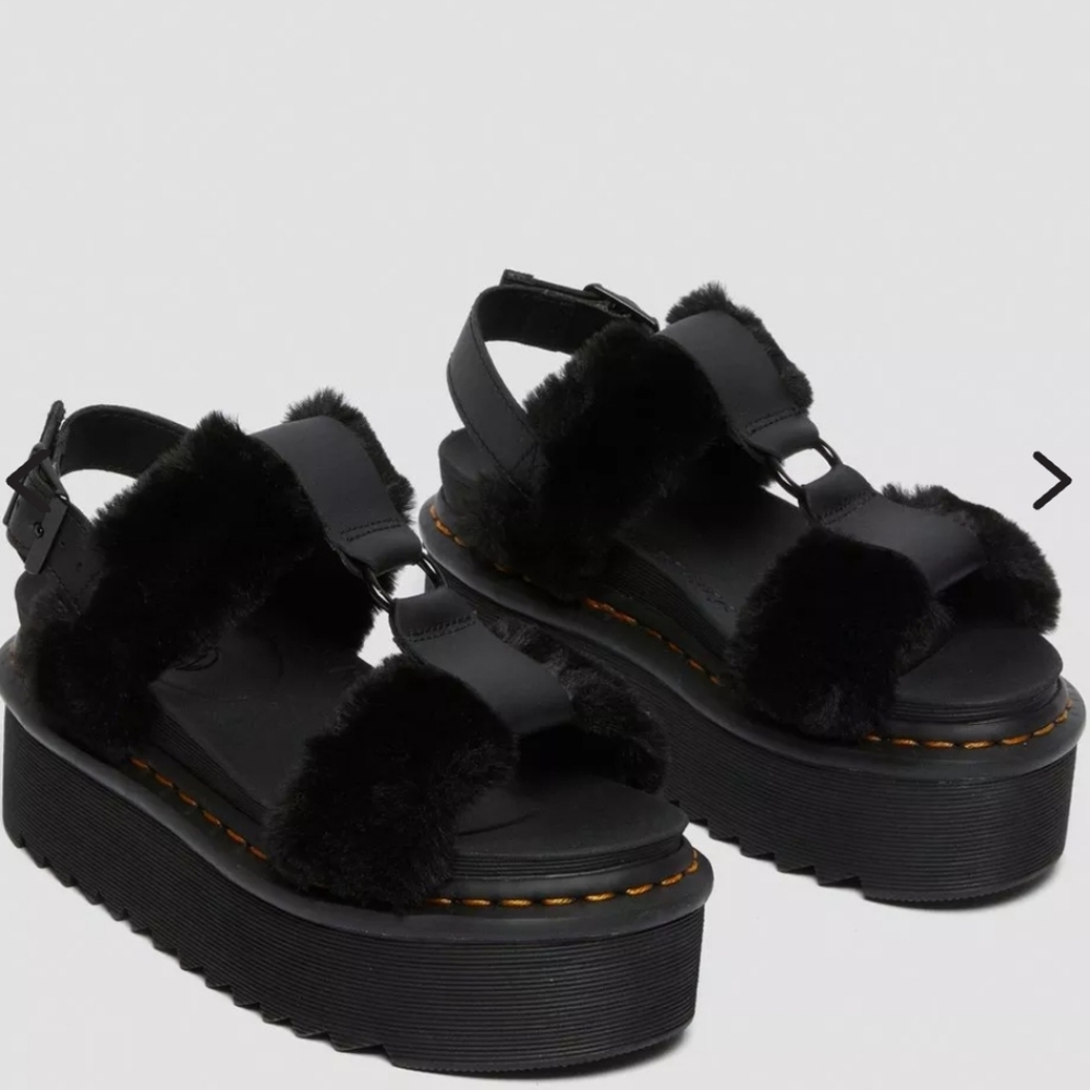 Dr. Martens Francis Fluffy Faux Fur Leather Strap Sandals Size 7